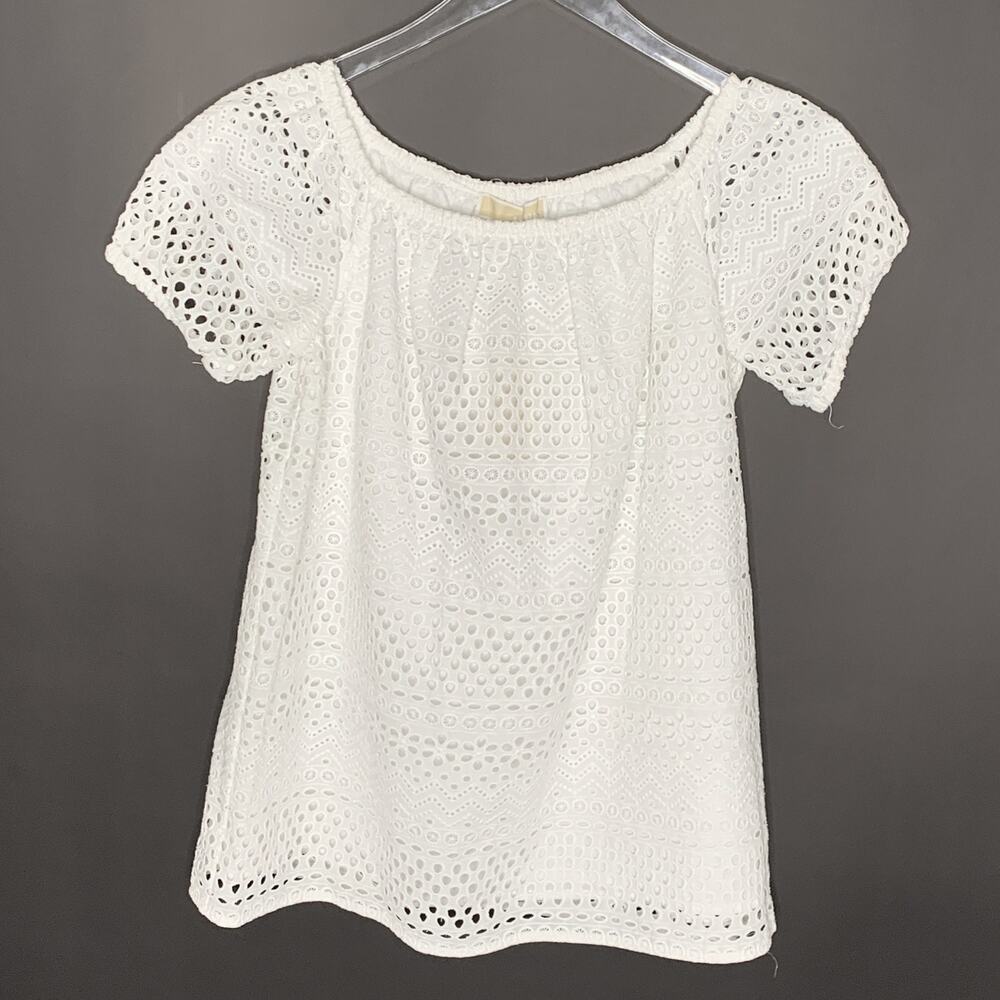 Michael Kors S White Eyelet Top Cap Sleeves Lined Feminine Summer